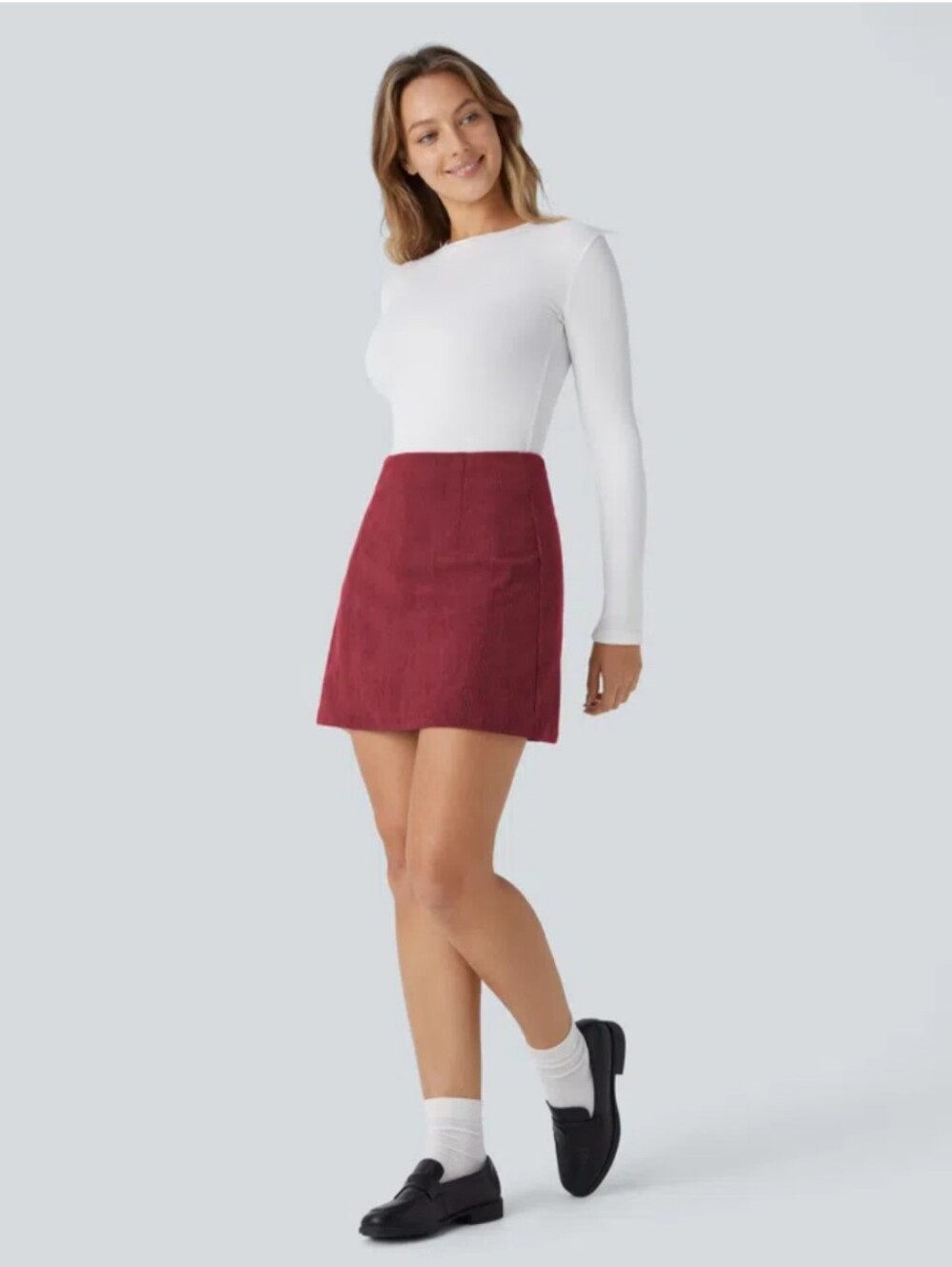 Halara High Waisted 2-in-1 A Line Mini Corduroy Casual Skirt-Longer Length